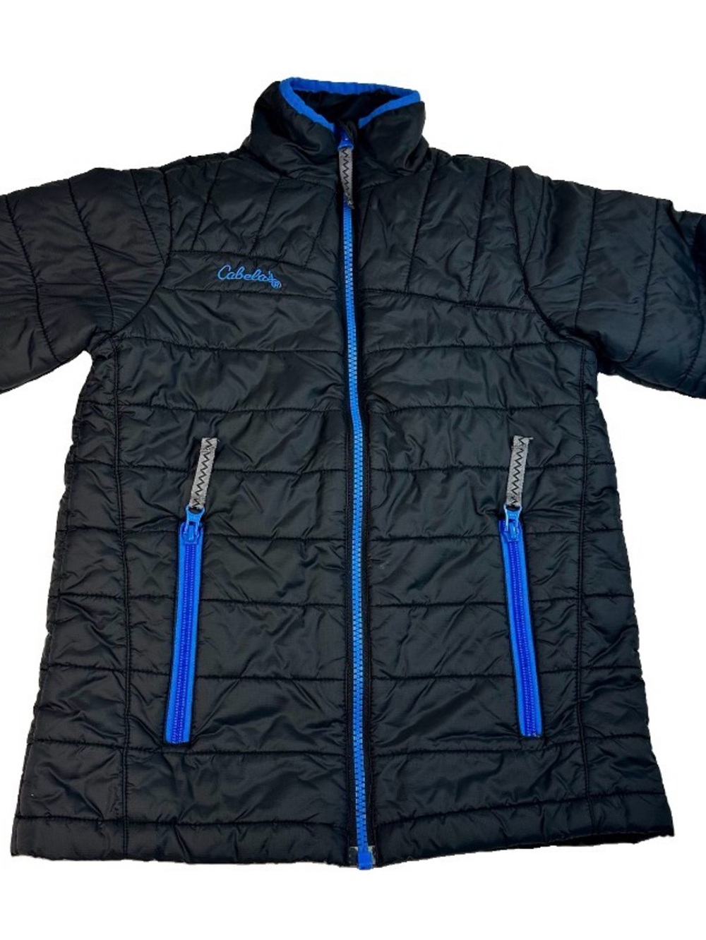 Cabela's Black Kids Puffer Jacket with Bright Blue Trim size XS